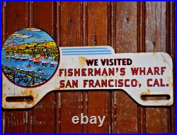 FISHERMAN'S WHARF SAN FRANCISCO CALIFORNIA SIGN CIRCA 1950s PAINTED METAL TOPPER