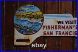 FISHERMAN'S WHARF SAN FRANCISCO CALIFORNIA SIGN CIRCA 1950s PAINTED METAL TOPPER