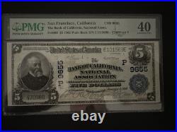 Fr. 601 San Francisco, California 1902 $5 Plain Back Note The Bank of California