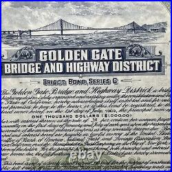 Framed GOLDEN GATE BRIDGE $1000 Construction Bond Series C 1969 Framed