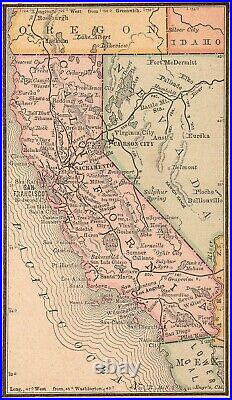 Framed Original 1886 Antique Map CALIFORNIA Fresno Modesto Napa Redding Salinas