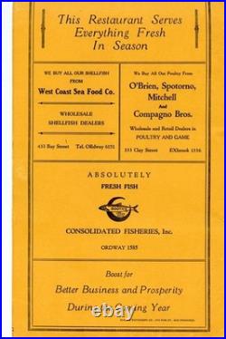 Fred Solari Restaurant Menu Maiden Lane Kearny St San Francisco California 1940s