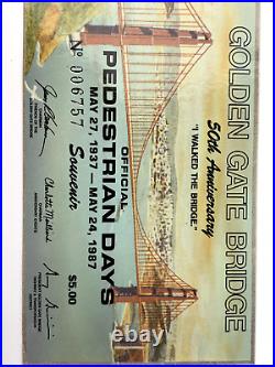 Golden Gate Bridge, 50 Year Ticket Walk Across + Certif. Newspaper Of Day! CA