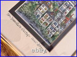 Gus Bayz Framed Original Watercolor San Francisco Hilltop Painting 1993