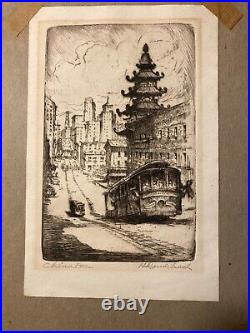 Harriet Roudebush etching Chinatown, San Francisco Calif. Pencil signed