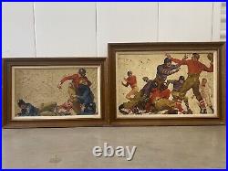 Historic Vintage Old 1920s Ivy League STANFORD College FOOTBALL Oil Paintings