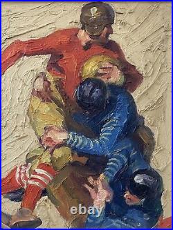 Historic Vintage Old 1920s Ivy League STANFORD College FOOTBALL Oil Paintings