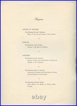 Japan Peace Conference Program Menu Palace Hotel San Francisco California 1951