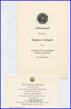 Japan Peace Conference Program Menu Palace Hotel San Francisco California 1951