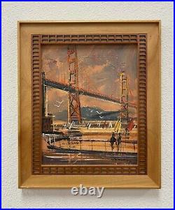 John Checkley San Francisco California small painting Bay Bridge Mid Century MOD