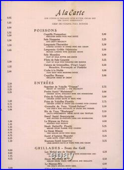 Le Trianon Restaurant Francais Menu San Francisco California 1958