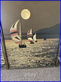 Letterman Mid-century San Francisco Bridge Painting Sail Boat California