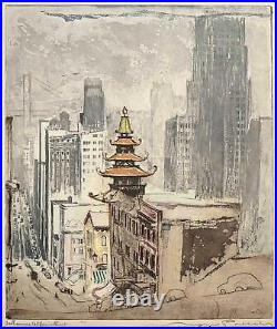 Max Pollak San Francisco, California Street Color Etching 1950s -Signed Proof