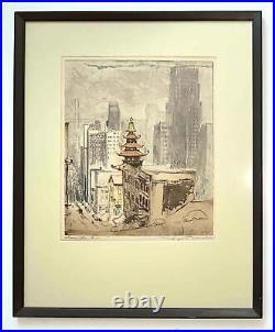 Max Pollak San Francisco, California Street Color Etching 1950s -Signed Proof