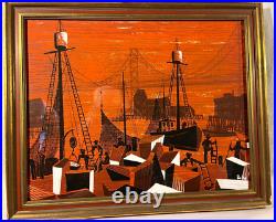 Mid-Century Orig. Serigraph San Francisco Fisherman's Wharf Sgnd De-Jay, c 1950s