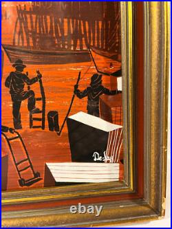 Mid-Century Orig. Serigraph San Francisco Fisherman's Wharf Sgnd De-Jay, c 1950s