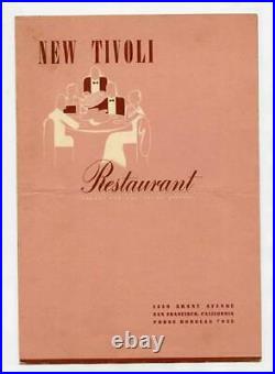 New Tivoli Restaurant Menu Grant Ave San Francisco California 1938