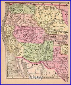 Original 1856 Antique Pre-Civil War Map WESTERN UNITED STATES Hand Colored
