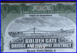 Original 1933 GOLDEN GATE BRIDGE $1000 Construction Bond SERIES B