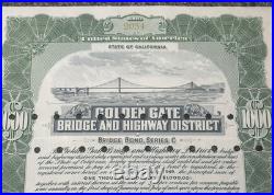Original 1935 GOLDEN GATE BRIDGE $1000 Construction Bond SERIES C Highway Dist