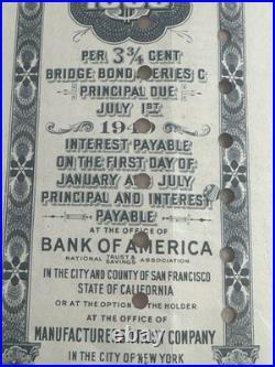 Original 1935 GOLDEN GATE BRIDGE $1000 Construction Bond SERIES C Highway Dist