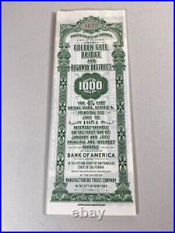 Original GOLDEN GATE BRIDGE $1000 Bond Rare Series A 1947