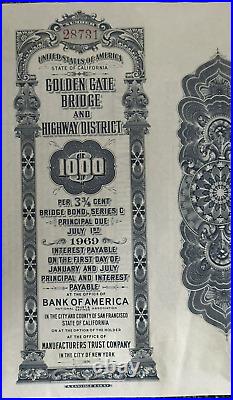 Original GOLDEN GATE BRIDGE $1000 Construction Bond
