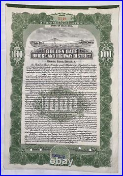 Original GOLDEN GATE BRIDGE $1000 Construction Bond Series A 1932/1955 #5549