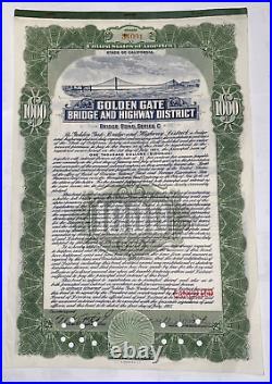 Original GOLDEN GATE BRIDGE $1000 Construction Bond Series C 1935/1971 #34091