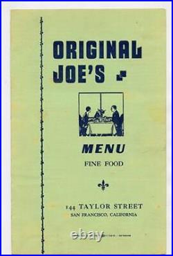 Original Joe's Menu Taylor St San Francisco California Joe's Special 1940's