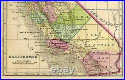 Original Pre-Civil War 1857 Hand-Colored Antique Map CALIFORNIA Sacramento CA