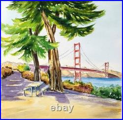 Original Watercolor Painting California San Francisco Golden Gate Bridge 12? 12