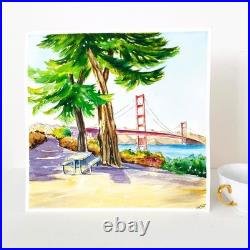 Original Watercolor Painting California San Francisco Golden Gate Bridge 12? 12