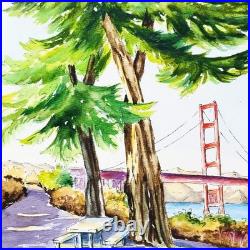Original Watercolor Painting California San Francisco Golden Gate Bridge 12? 12