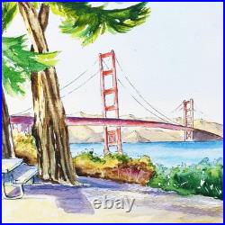 Original Watercolor Painting California San Francisco Golden Gate Bridge 12? 12