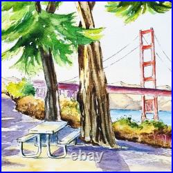 Original Watercolor Painting California San Francisco Golden Gate Bridge 12? 12