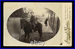 Outdoor ID'd stockton california boy riding horse + note! 1800s cabinet photo