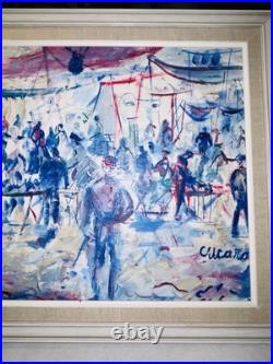 Pascal Cucaro Original Oil Painting People Crowd San Francisco California 15x29