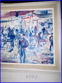 Pascal Cucaro Original Oil Painting People Crowd San Francisco California 15x29