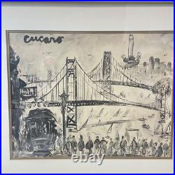 Pascal Cucaro Watercolor Etching Print scene of San Francisco California