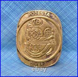Podesta Divers Belt Buckle Ocean Cast Brass San Francisco California Vtg. QRT892