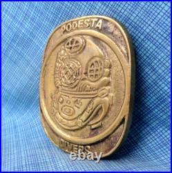 Podesta Divers Belt Buckle Ocean Cast Brass San Francisco California Vtg. QRT892