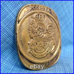 Podesta Divers Belt Buckle Ocean Cast Brass San Francisco California Vtg. QRT892