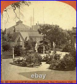 RARE 1860s J. J. RILEY STEREOVIEW SAN FRANCISCO WOODWARD'S GARDENS ENTRY&GROUNDS