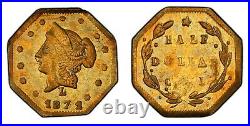 RARE 1871 G50C California Gold / BG-926 PCGS AU58 JAY ROE / PCGS Plate Coin! HR6