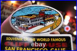 RARE 1950s CLIFF HOUSE SAN FRANCISCO CALIFORNIA STAMPED PAINTED METAL SIGN BOAT