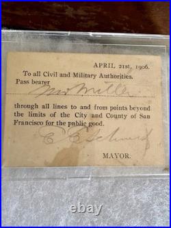 RARE April 21st 1906 Pass To City After Earthquake San Francisco Signed By Mayor