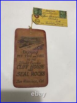 RARE San Francisco CLIFF HOUSE And SEAL ROCKS SUITCASE/BAG Leather Tag Sept 1940 RARE San Francisco CLIFF HOUSE And SEAL ROCKS SUITCASE/BAG Leather Tag Sept 1940