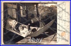 RPPC 1909 woman in hammock on porch Santa Cruz California Real Photo Postcard