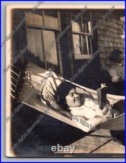 RPPC 1909 woman in hammock on porch Santa Cruz California Real Photo Postcard
